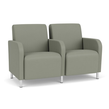 Lesro Siena Lounge Reception 2 Seat Tandem Seating, Brushed Steel, OH Eucalyptus Upholstery SN2103